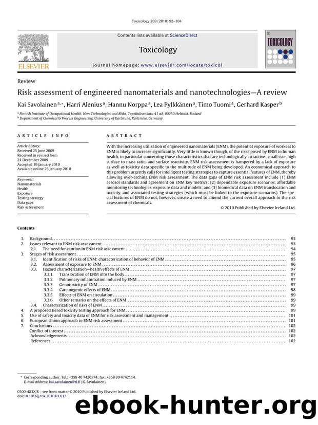 Risk Assessment Of Engineered Nanomaterials And NanotechnologiesÃ¢â ¬â ...